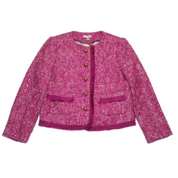 NWT J.Crew Lady Jacket in Pink Corkscrew Tweed Fringe 12 $495 - Picture 3 of 6
